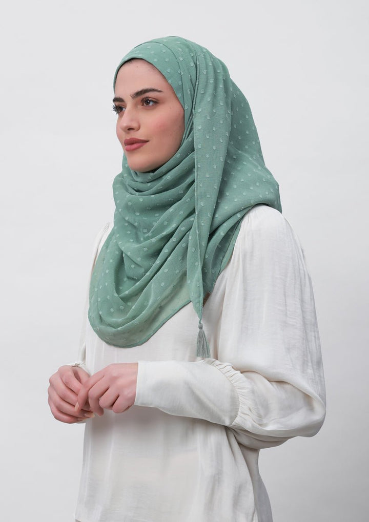 Sage Green-Plain Mosaic Butti Chiffon - BOKITTA Hijab