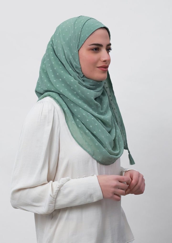 Sage Green-Plain Mosaic Butti Chiffon - BOKITTA Hijab