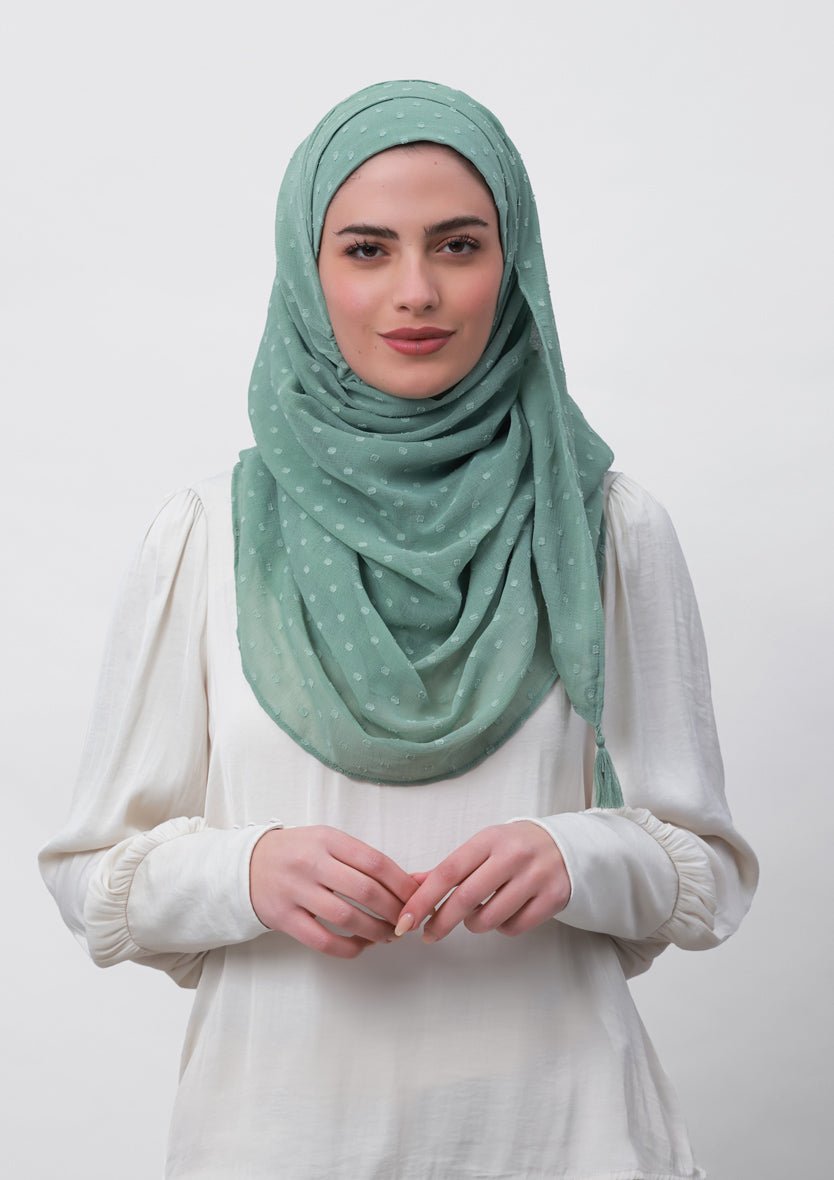 Sage Green-Plain Mosaic Butti Chiffon - BOKITTA Hijab