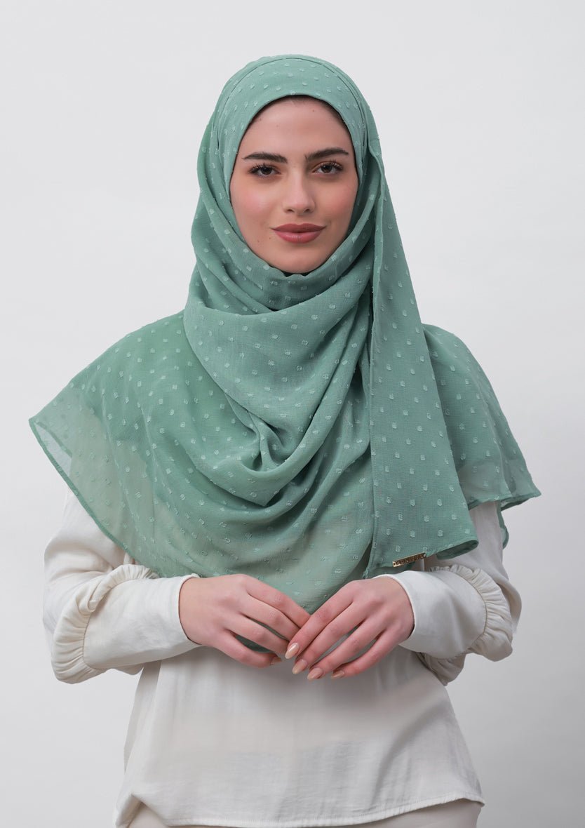 Sage Green-Plain Mosaic Butti Chiffon - BOKITTA Hijab