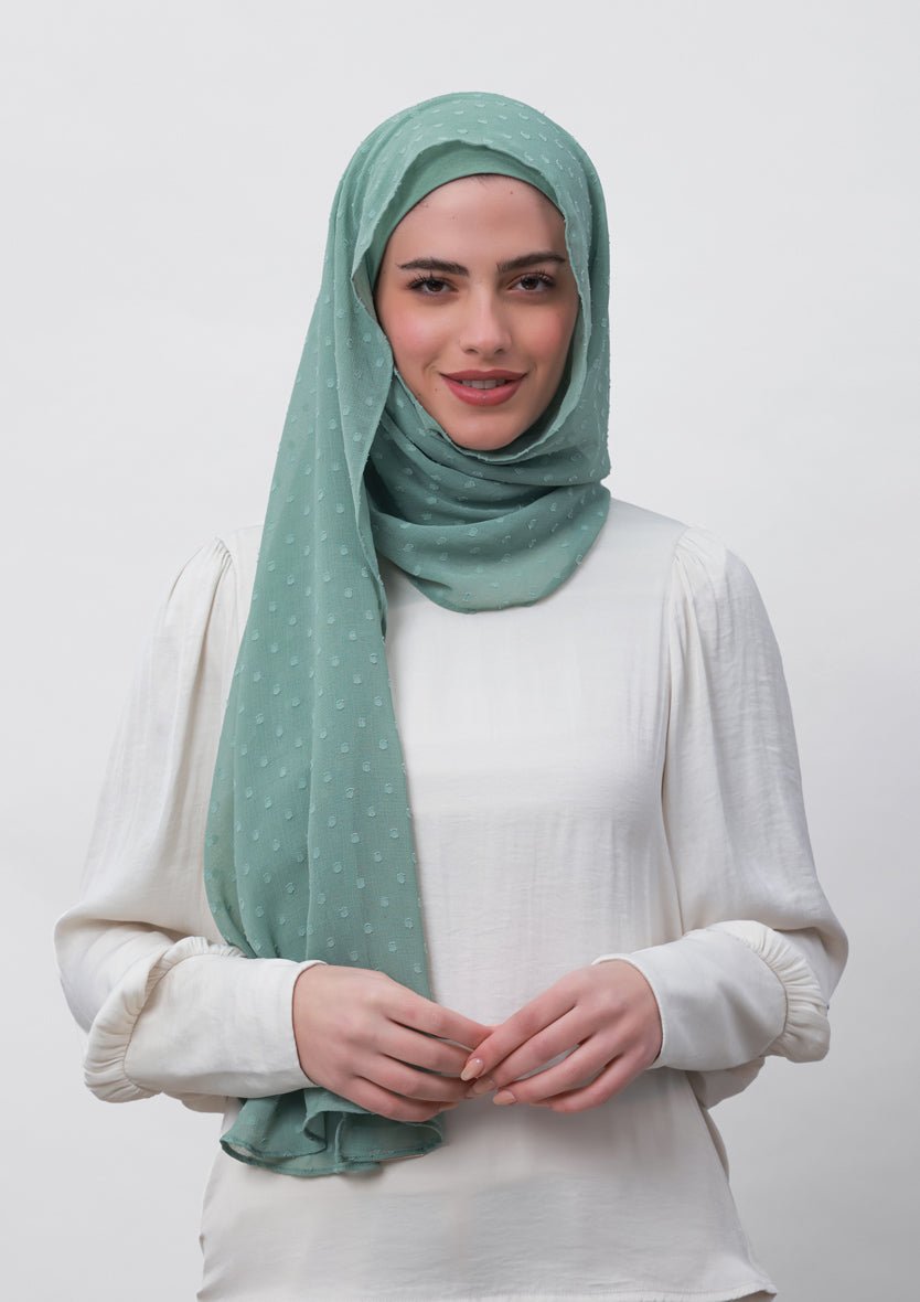 Sage Green-Plain Mosaic Butti Chiffon - BOKITTA Hijab