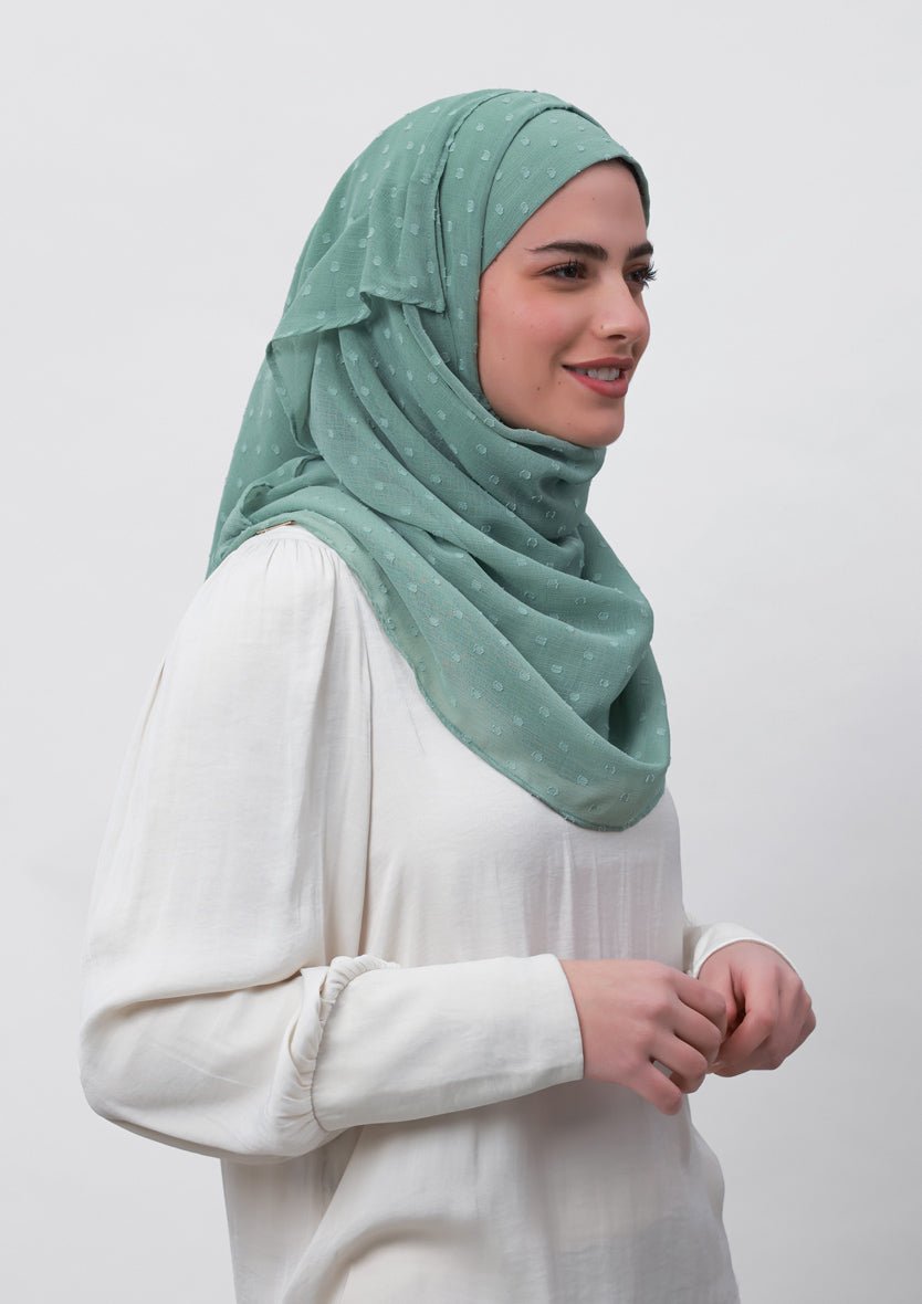 Sage Green-Plain Mosaic Butti Chiffon - BOKITTA Hijab