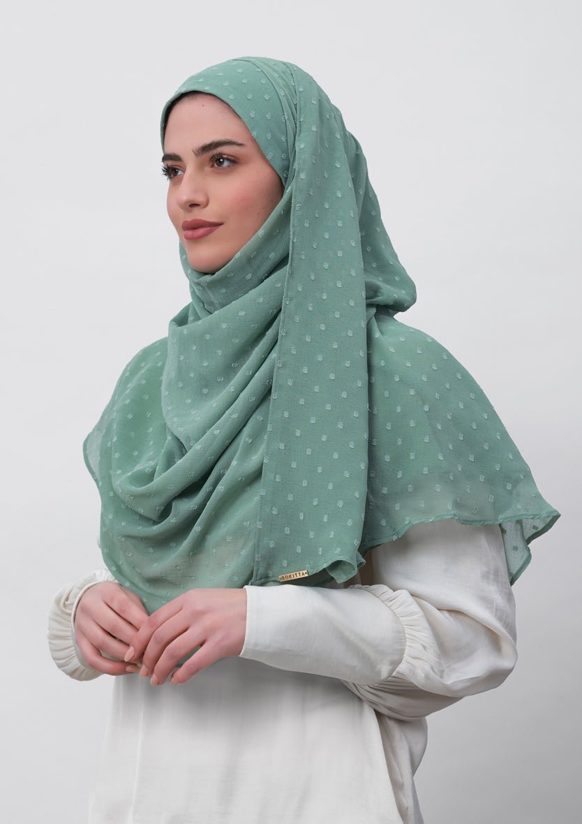 Sage Green-Plain Mosaic Butti Chiffon - BOKITTA Hijab