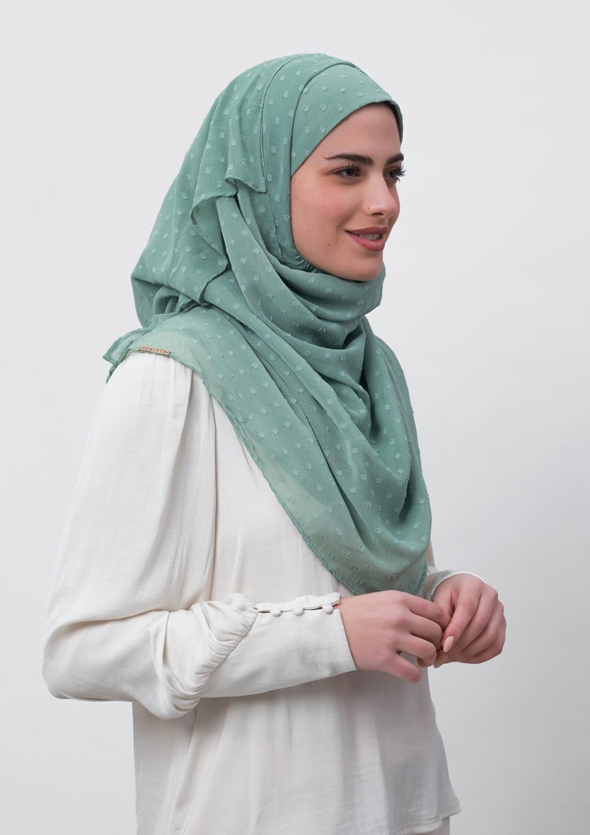 Sage Green-Plain Mosaic Butti Chiffon - BOKITTA Hijab